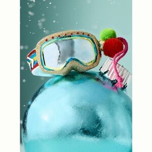 Anthropologie Glass Ornament Snowboard Ski Goggles Hand Painted NEW
